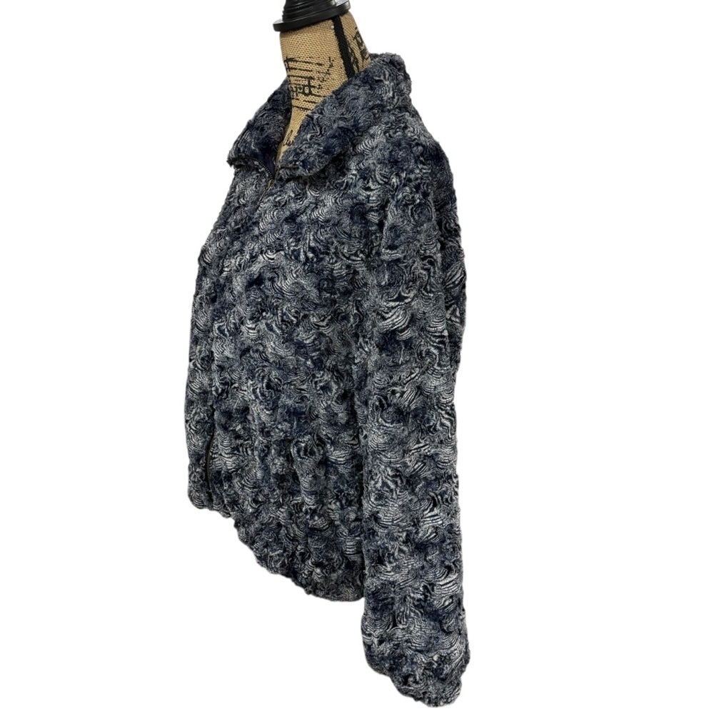 Johnny Was Rosaline Faux Fur Bomber Jacket Full Zip Silk Lined Blue Size Small - Picture 6 of 11